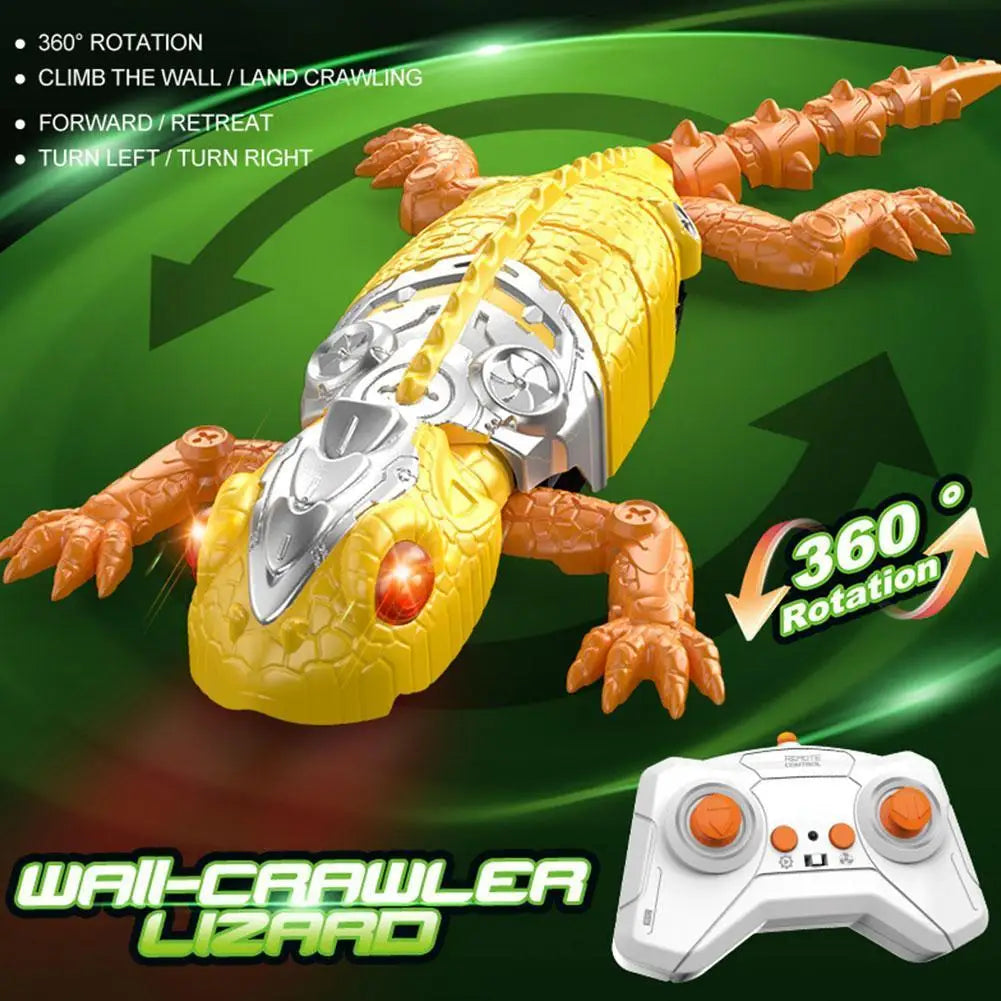 Toy lizard with remote control on a green background