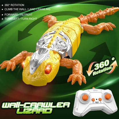 Toy lizard with remote control on a green background