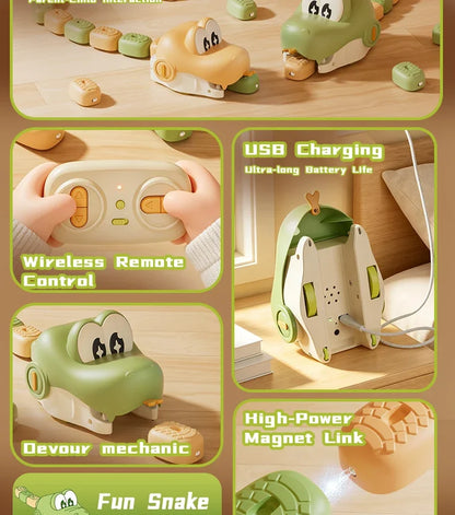Remote Control Magnetic Eating Snake Toy Greedy Bean Chasing Game RC Car Interactive Educational Toy Children Christmas Gifts