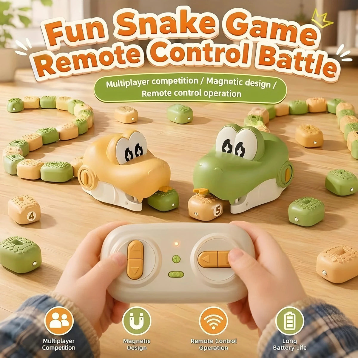 Remote Control Magnetic Eating Snake Toy Greedy Bean Chasing Game RC Car Interactive Educational Toy Children Christmas Gifts